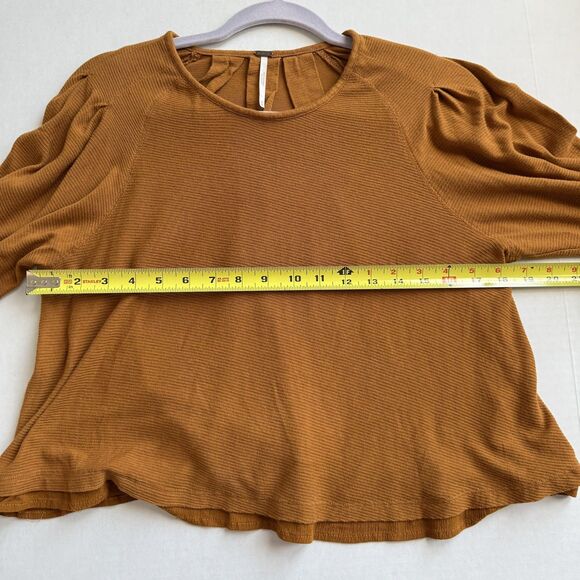 Free People Blouse Womens Medium Long Sleeve Pleated Balloon Cuff Pullover Top - Picture 7 of 7
